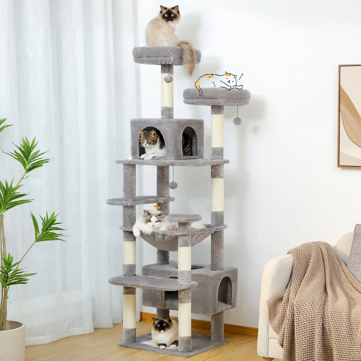 Gray Multi Level Cat Tree with 7 Scratching Posts G187