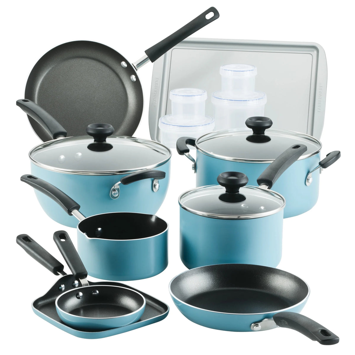 20 Pc Aqua Nonstick Aluminum Cookware Set L18820
