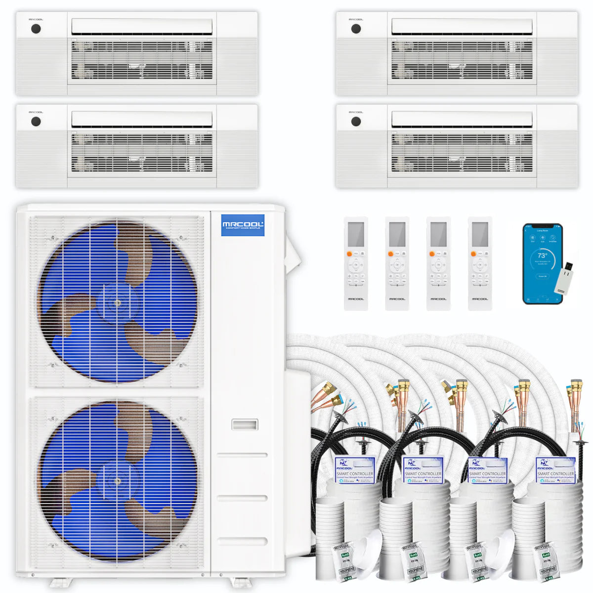 45,000 BTU 4 Zone Ceiling Cassette Ductless Air Conditioner and Heat Pump X88554