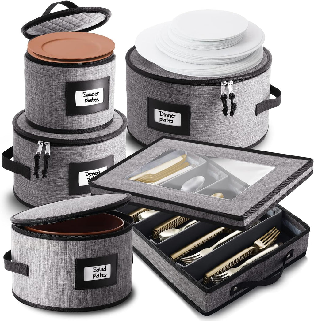 7-Pc. Hard Shell Stackable Storage Containers for Dinnerware with Dividers & Handles U86924