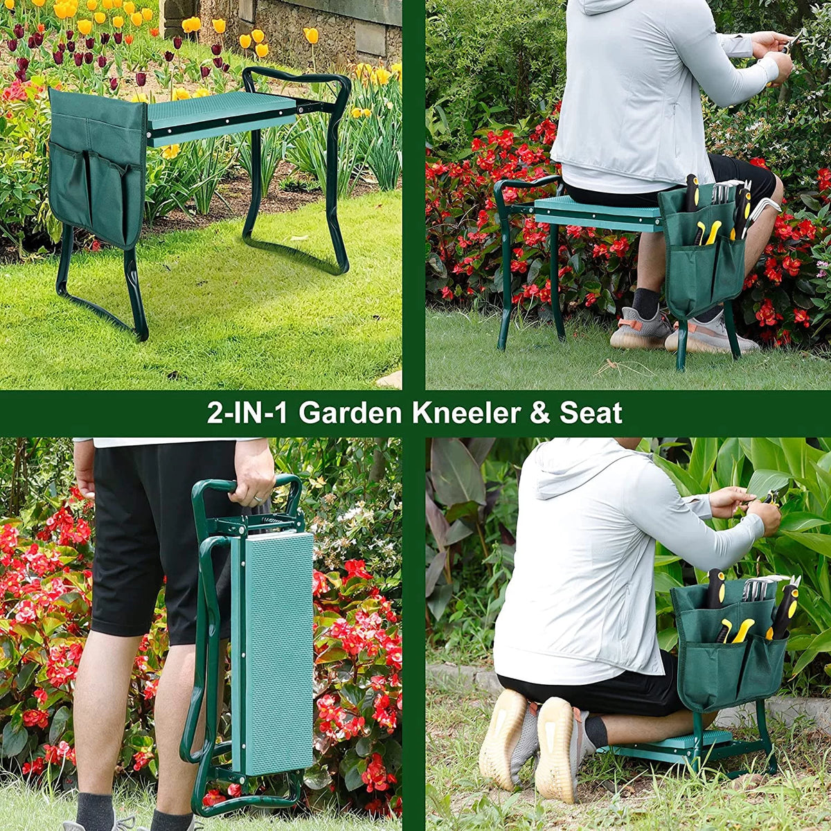Folding Garden Kneeler Seat Bench with Stool Pouch V235