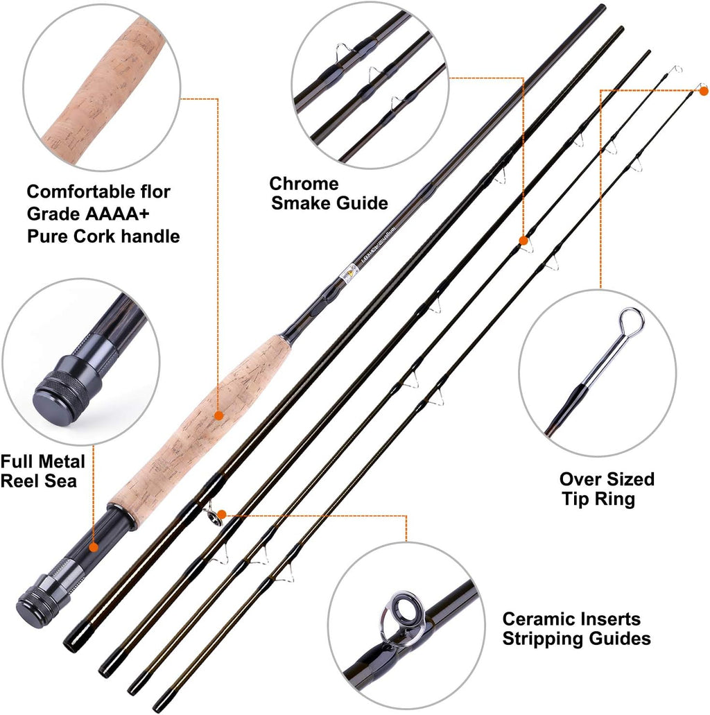 4 Piece Graphite Fly Rod and Reel Combo Starter Kit with Carrier Bag F9214