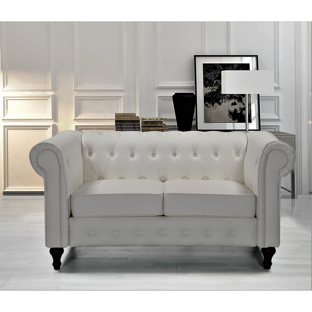 Black Faux Leather Chesterfield Loveseat I8531