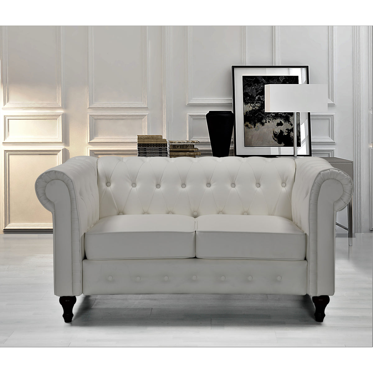 Black Faux Leather Chesterfield Loveseat I8531