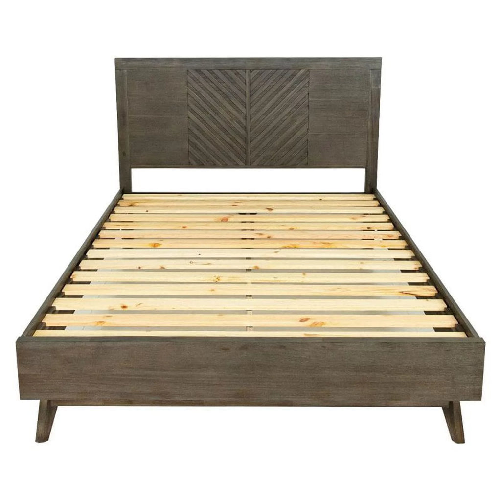 Brown Solid Wood Chevron Queen Bed L566149