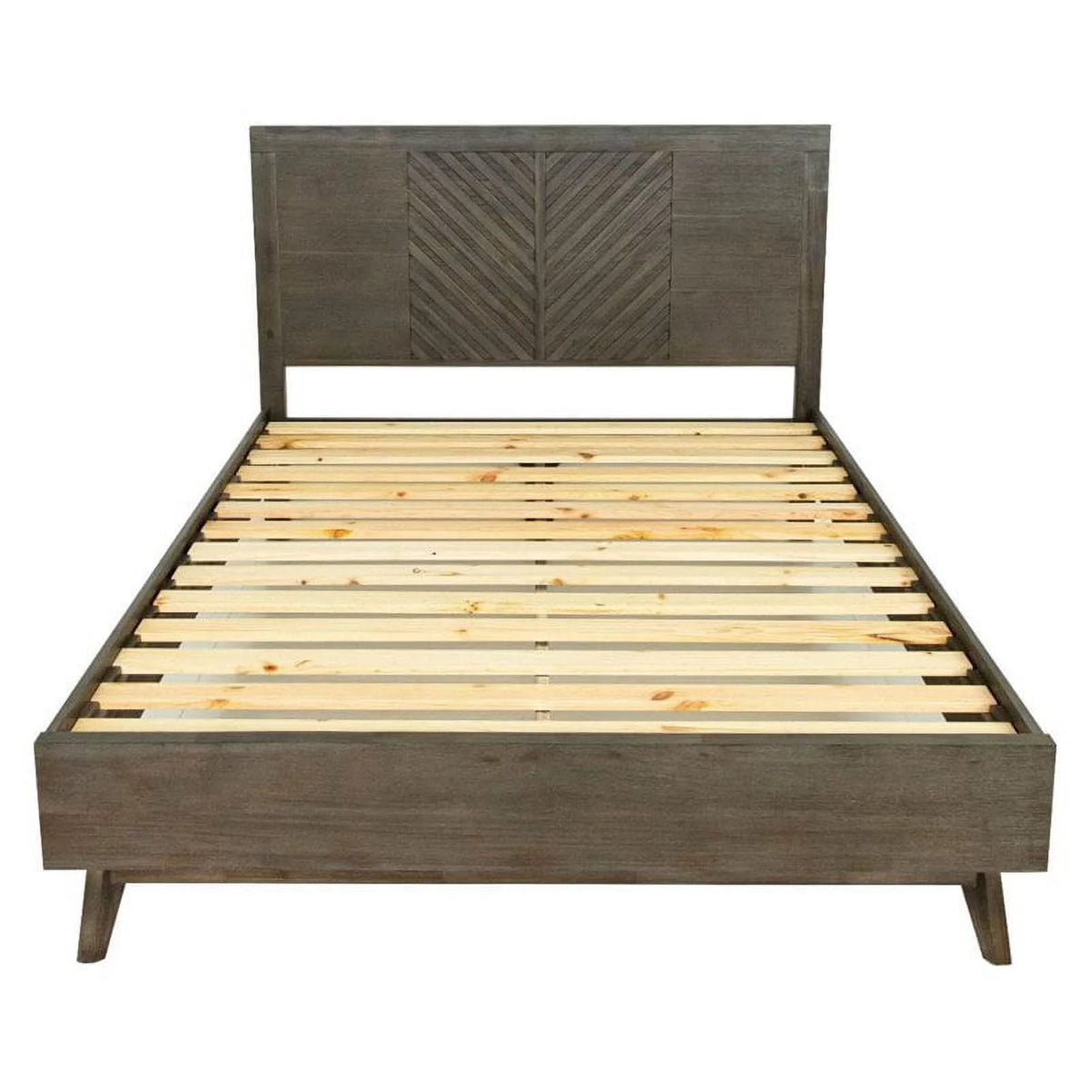 Brown Solid Wood Chevron Queen Bed L566149