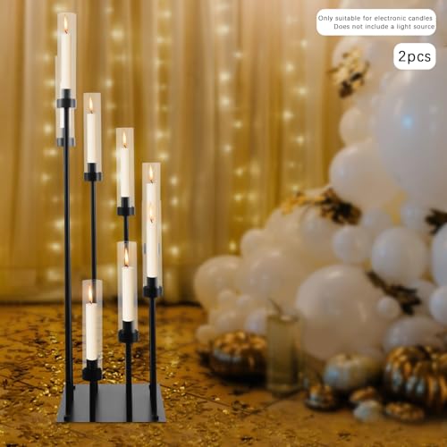 8 Arm Candle Holders Floor Candelabra Metal Candlestick Holder Set with Acrylic Shade 42.13" Tall Black V83515