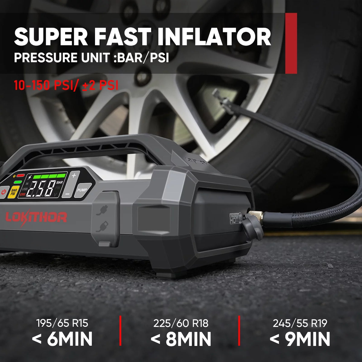 1750A 12V Jump Starter with Air Compressor and 150PSI Digital Tire Inflator E420999