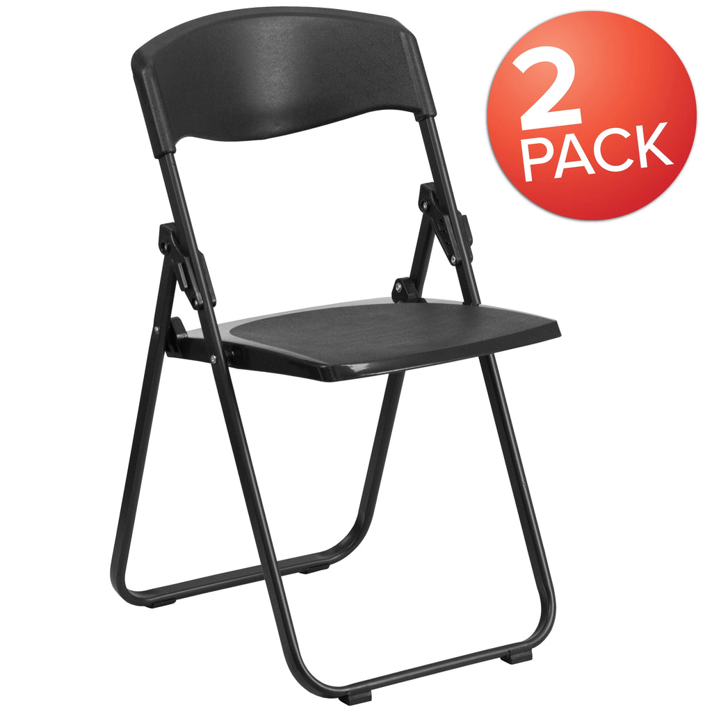 2 Pack Heavy Duty Black Plastic Folding Chair A652144