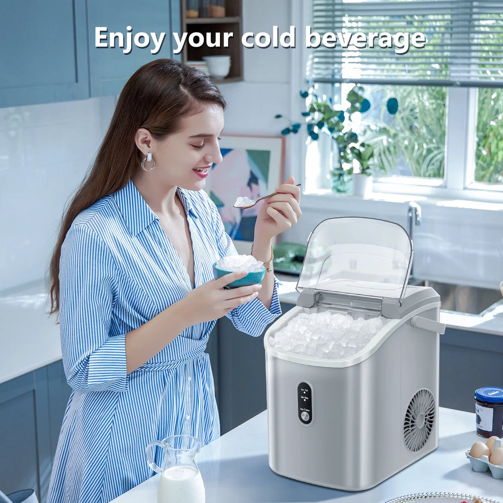 Nugget Ice Maker Countertop with Soft Chewable Pellet Ice, 34lbs/24H, Self-Cleaning, Gray S951
