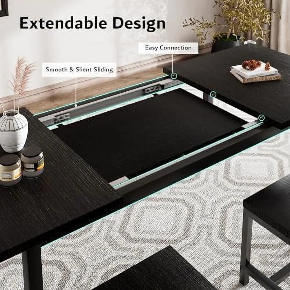 5-Piece Extendable Dining Table Set with 2 Benches and 2 Stools D876