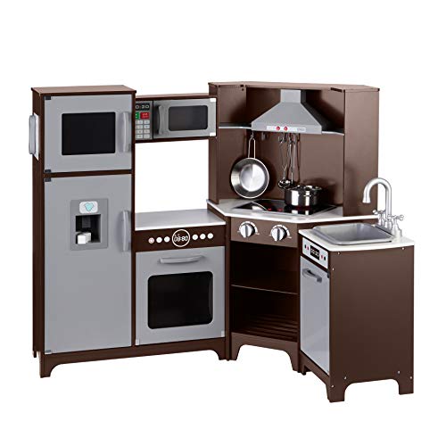 Kids Corner Wooden Kitchen Toy Playset with Stove, Oven, Sink, Fridge and Accessories J26089
