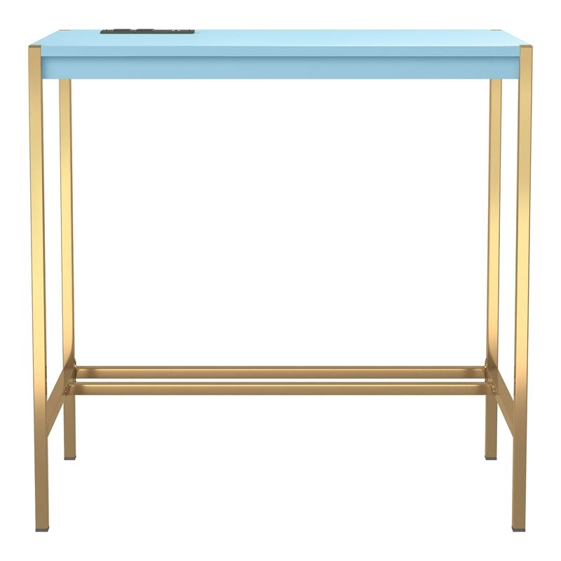 Aruba Blue and Gold Wood Writing Desk with USB Port C7098