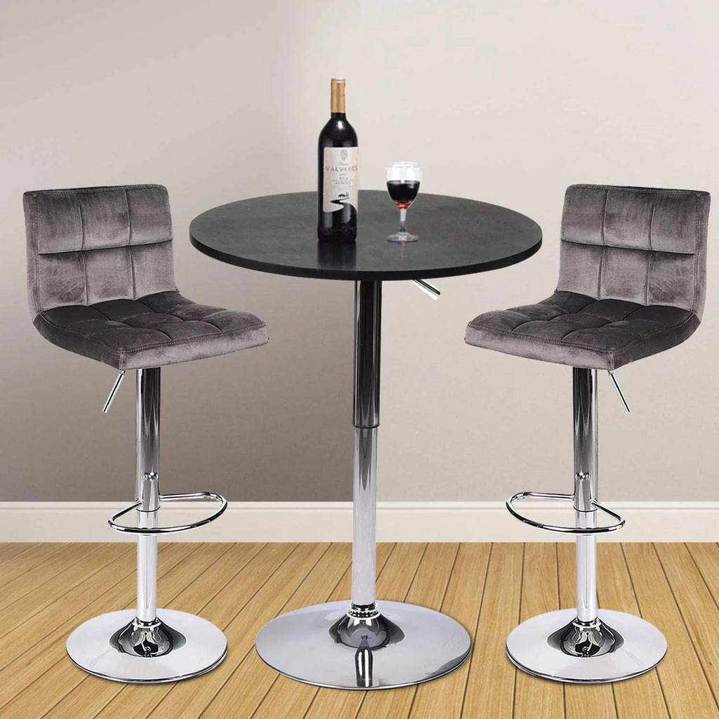 Set of 2 Gray Velvet Adjustable Swivel Bar Stool A36611