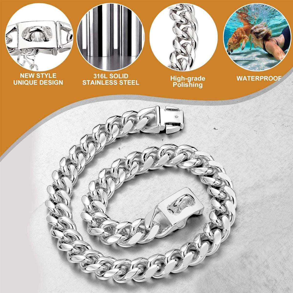 Gold Chain Cuban Link Stainless Steel Dog Collar C228420