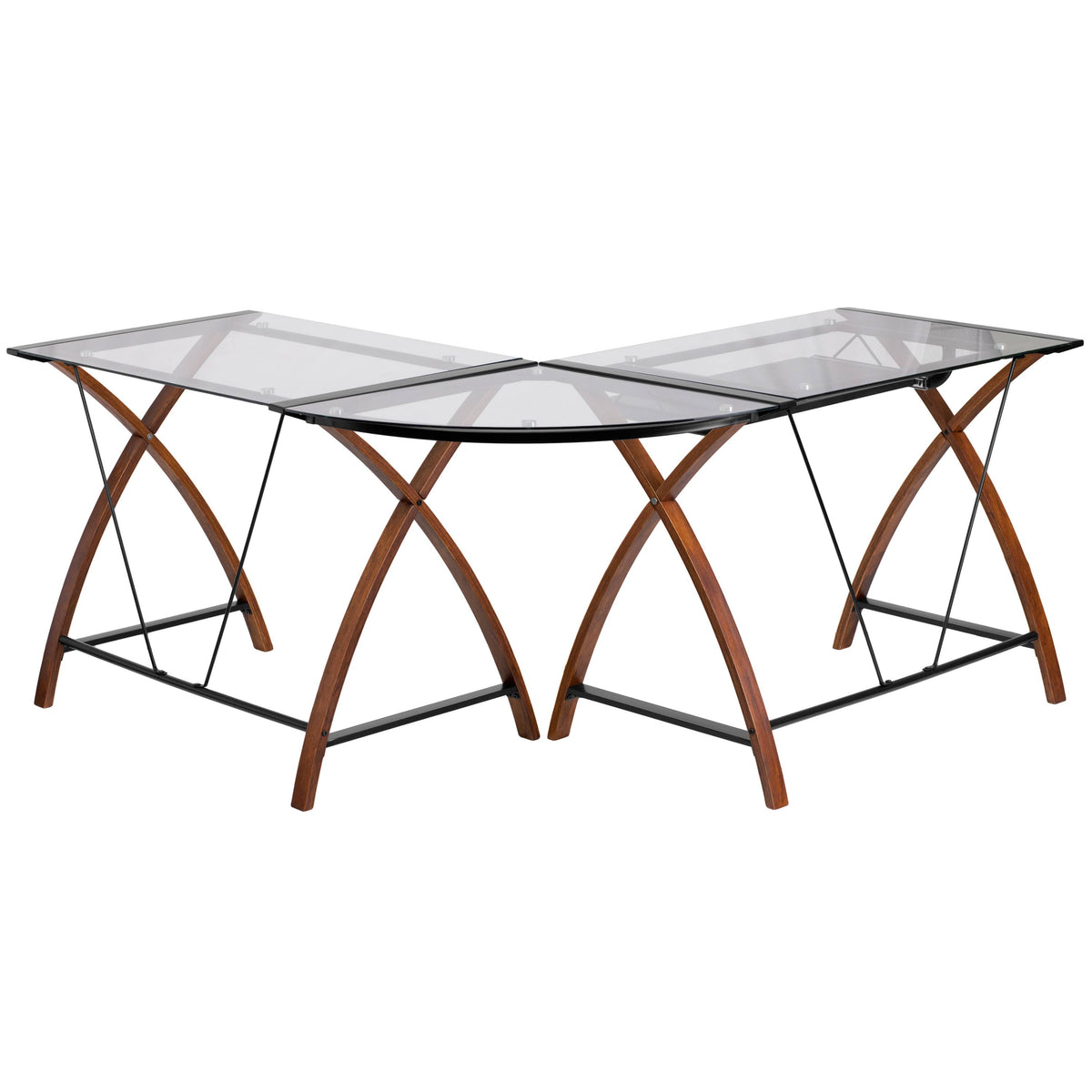Glass L-Shape Desk with Pull-Out Keyboard Tray S995251