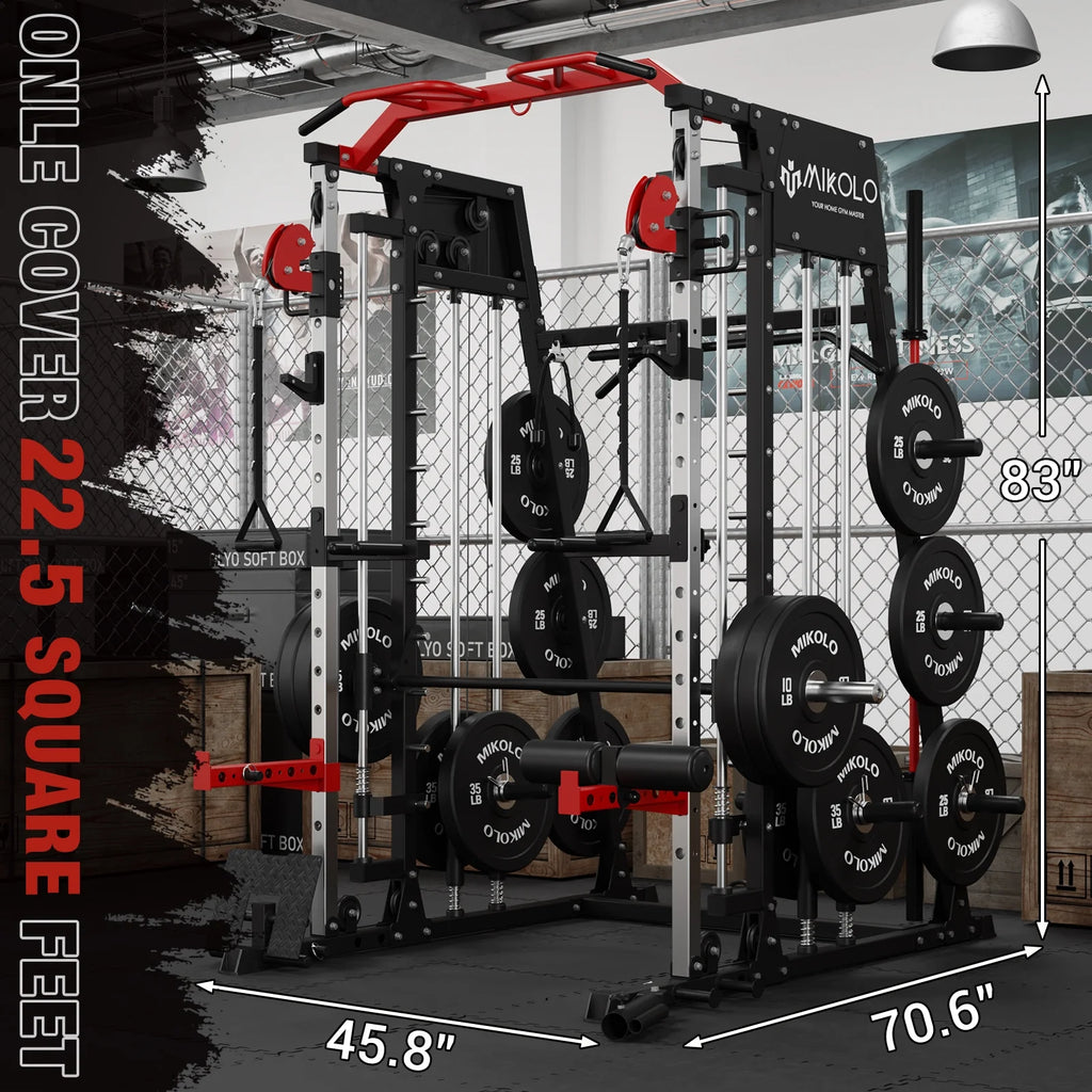 Smith Machine Power Rack Cage with Weight Bench and Cable Crossover System P40974