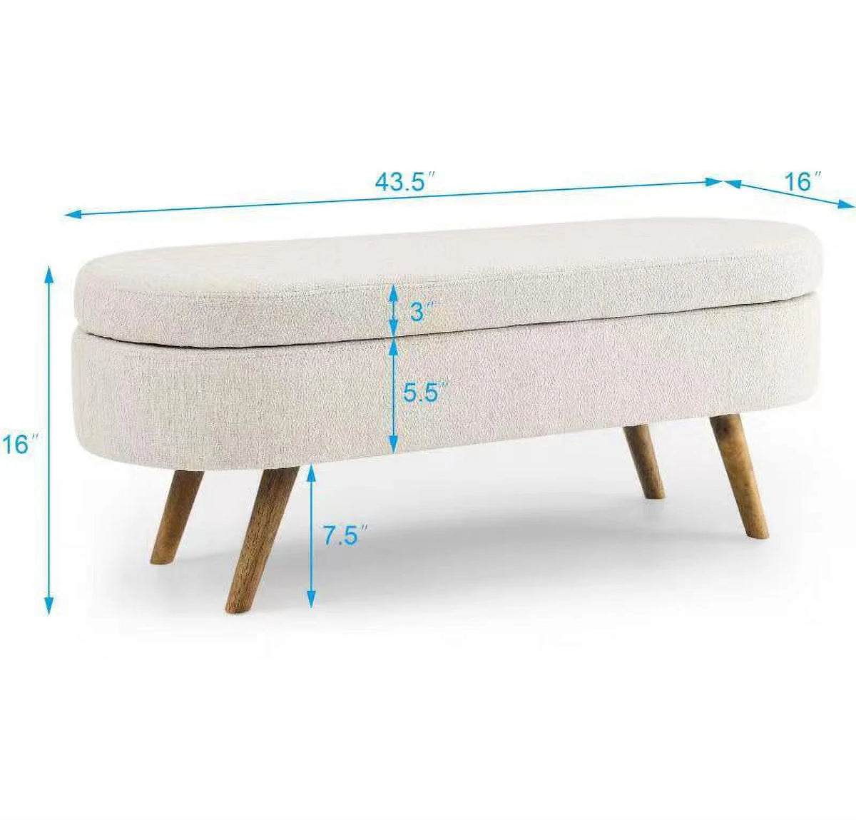 Oval Storage Bench with Rubber Wood Legs T776