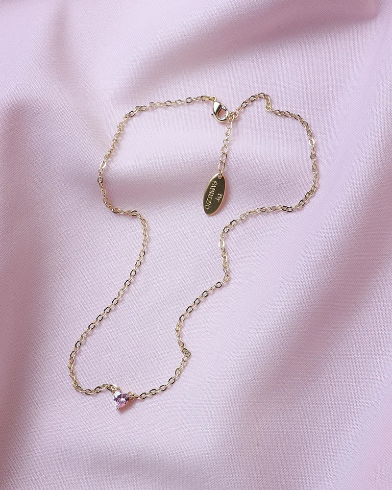 Pink Heart Charm Gold-Plated Chain Necklace K109
