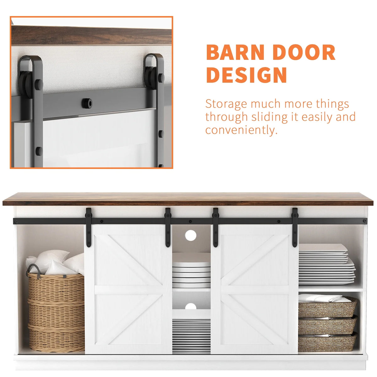 White Sliding Barn Door TV Stand J753077