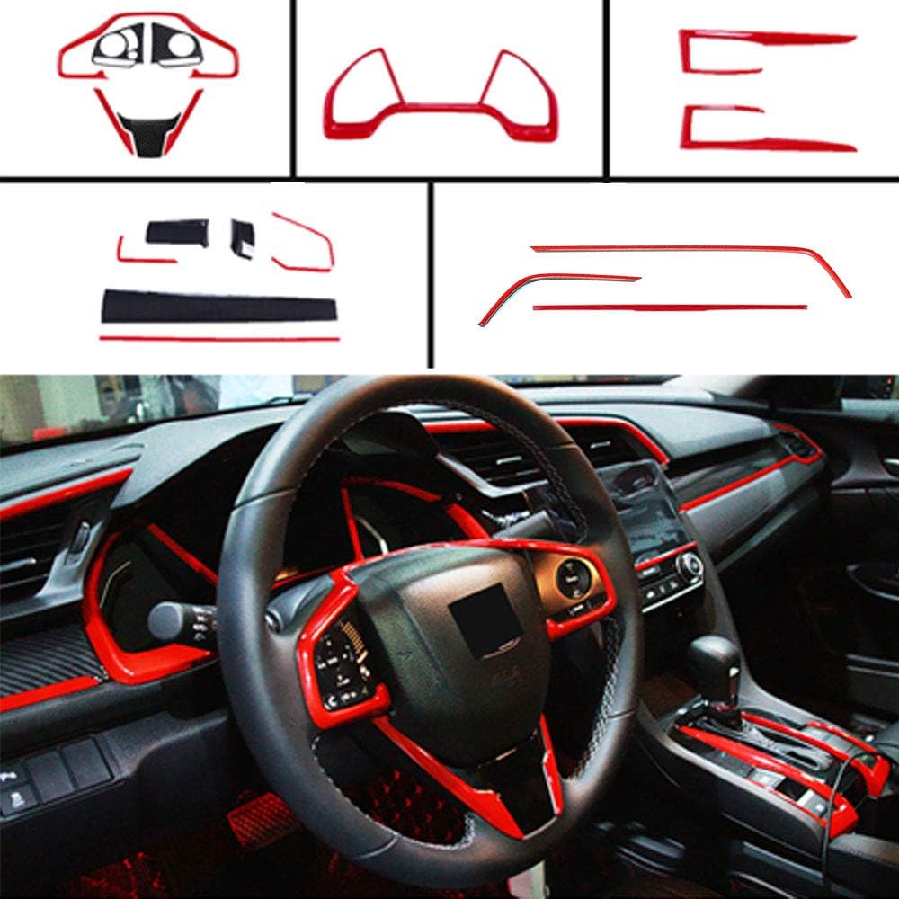 18Pcs Red ABS Carbon Fiber Print Steering Wheel Cover Trim Set S65600