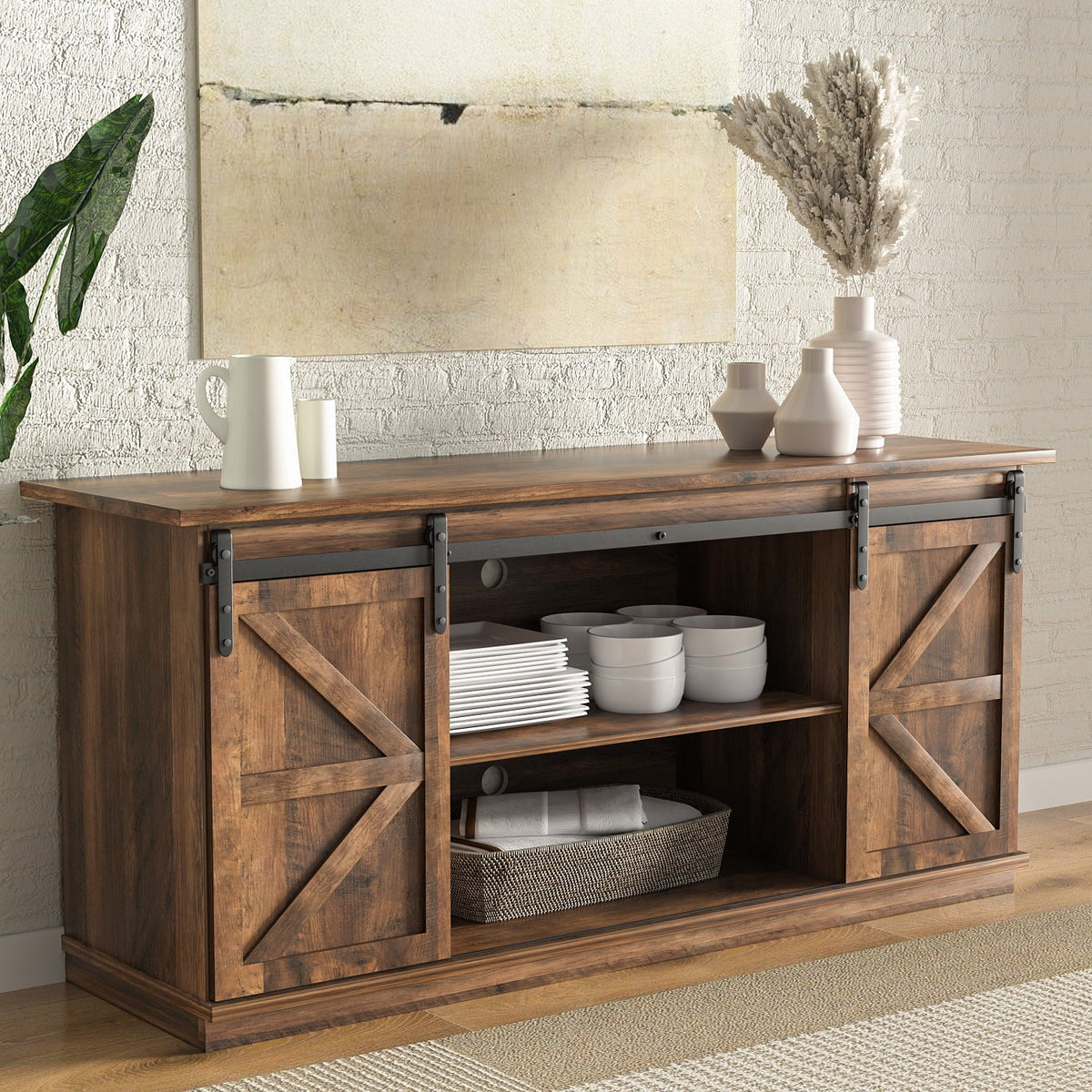 White Sliding Barn Door TV Stand J753077