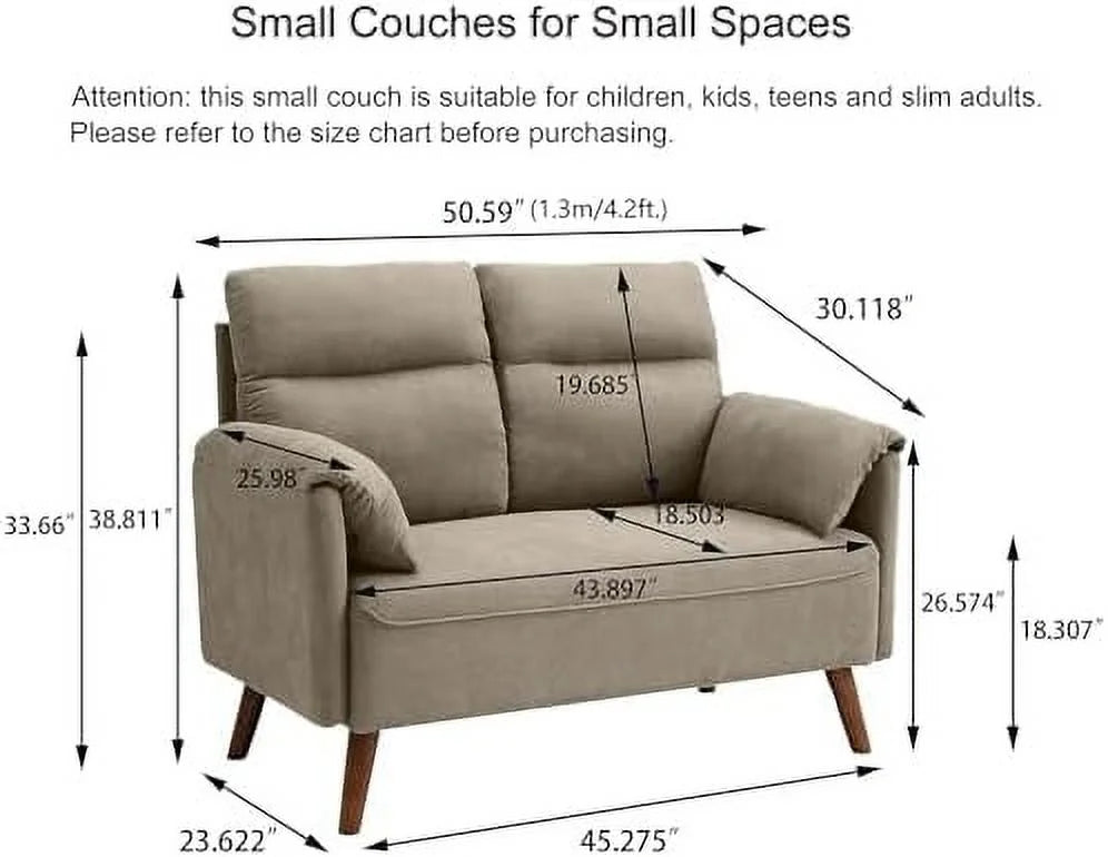 50.6" Small Loveseat Sofa with Back Cushions and Wood Legs Z857