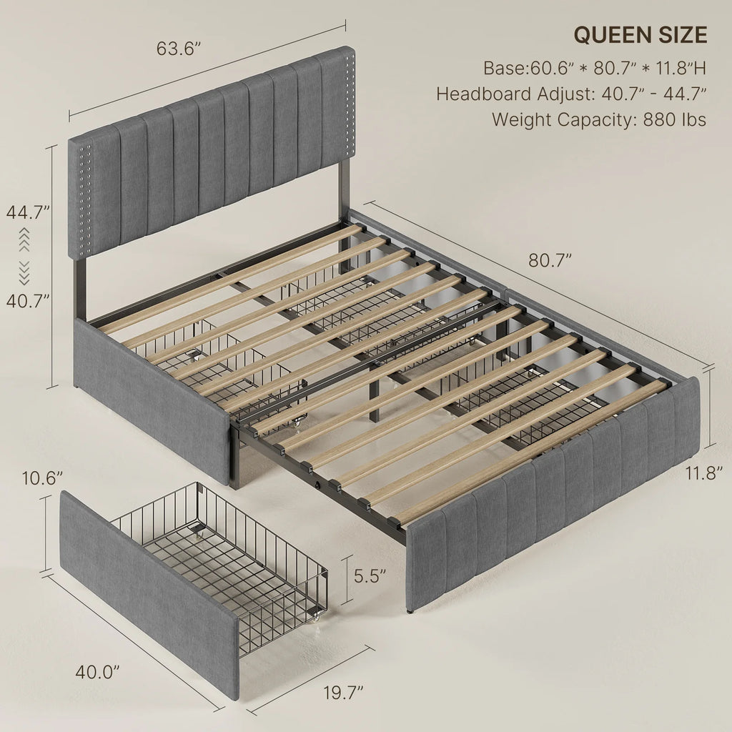Queen Bed Frame with 4 Storage Drawers V59228