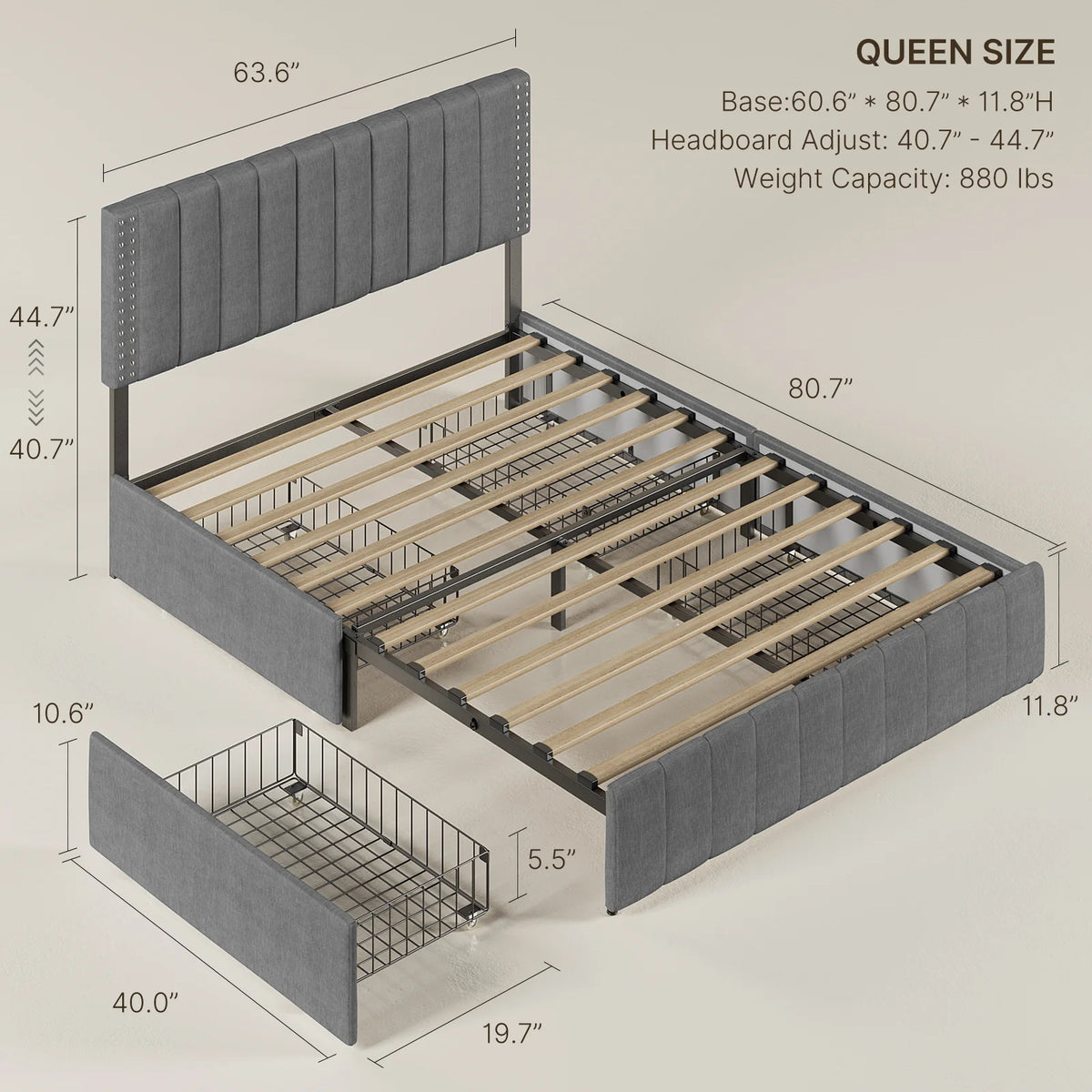 Queen Bed Frame with 4 Storage Drawers V59228