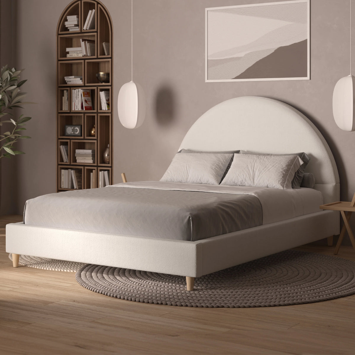 Queen Boucle Arched Headboard Platform Bed L658366