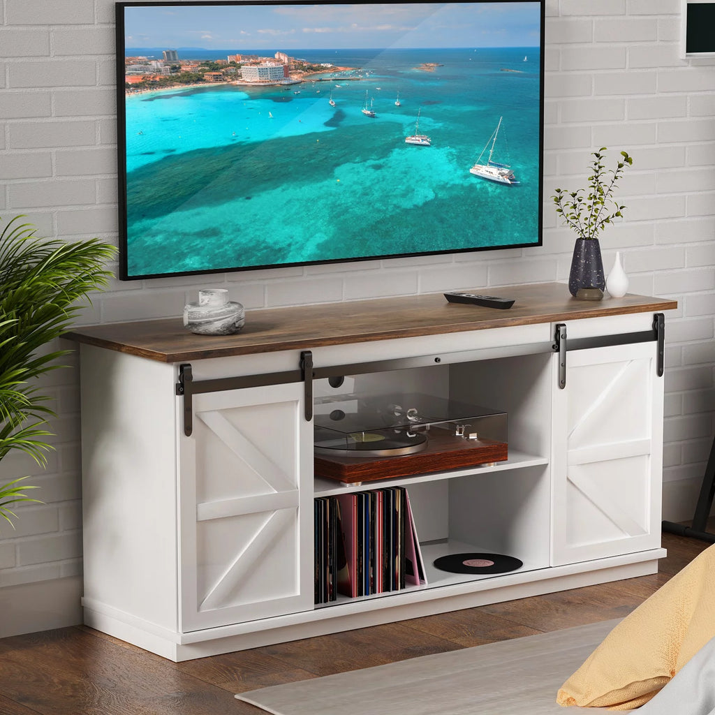 White Sliding Barn Door TV Stand J753077