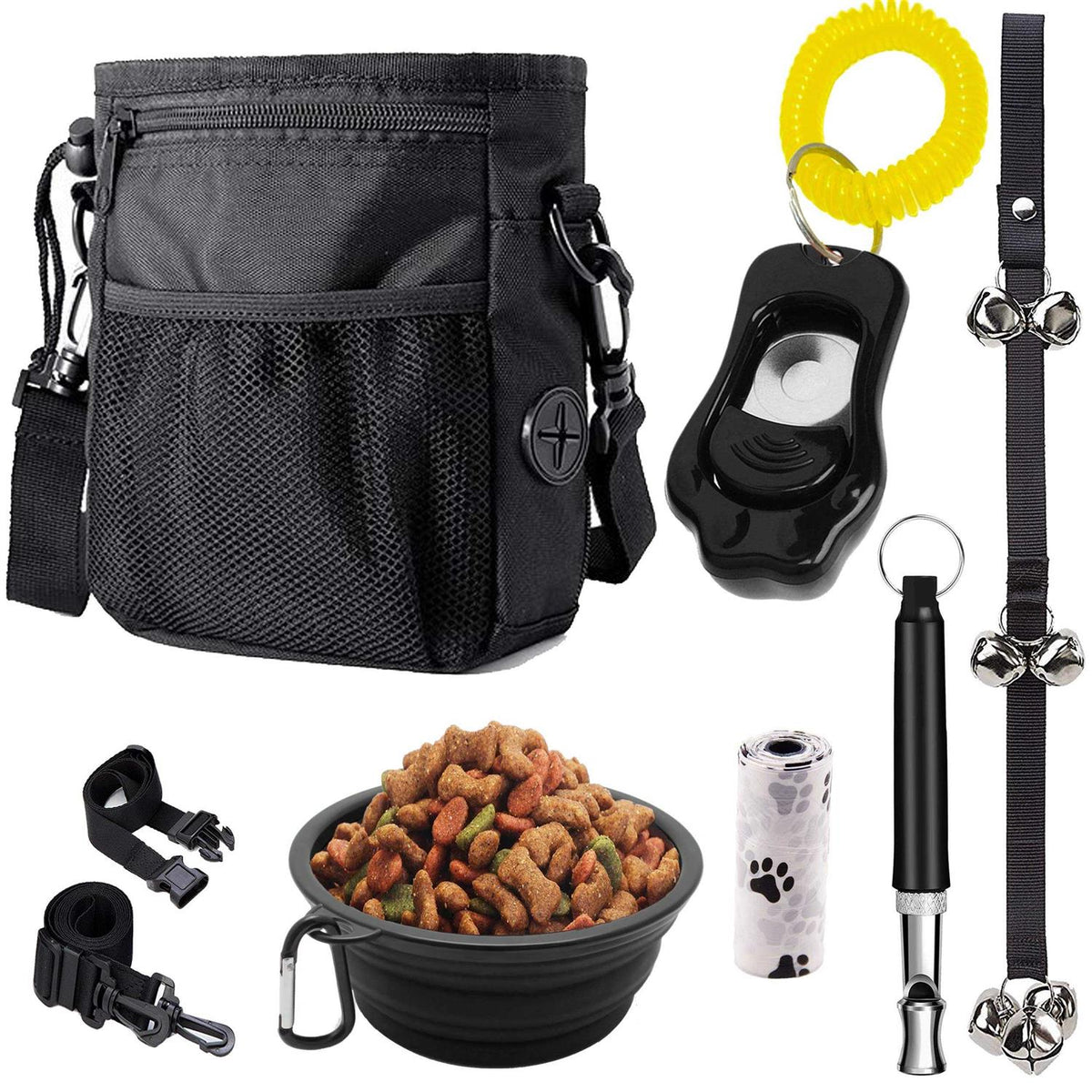 Dog Training Treat Pouch, Clicker, Doorbells, Collapsible Bowl S281370