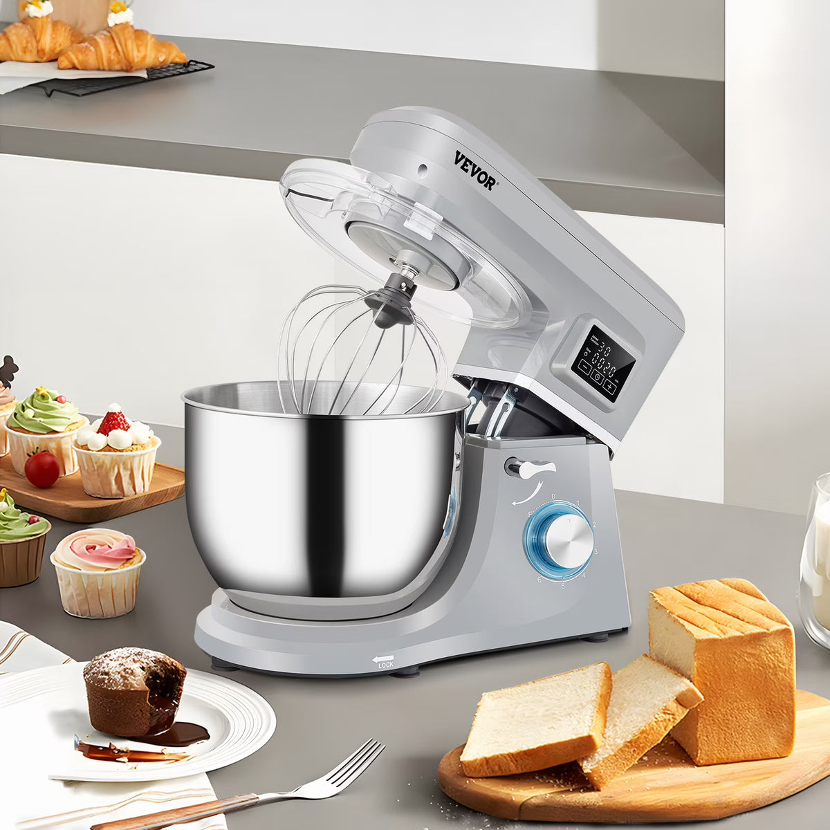 Stand Mixer 7.4Qt Electric Dough Mixer with 6 Speeds LCD Screen 660W L304