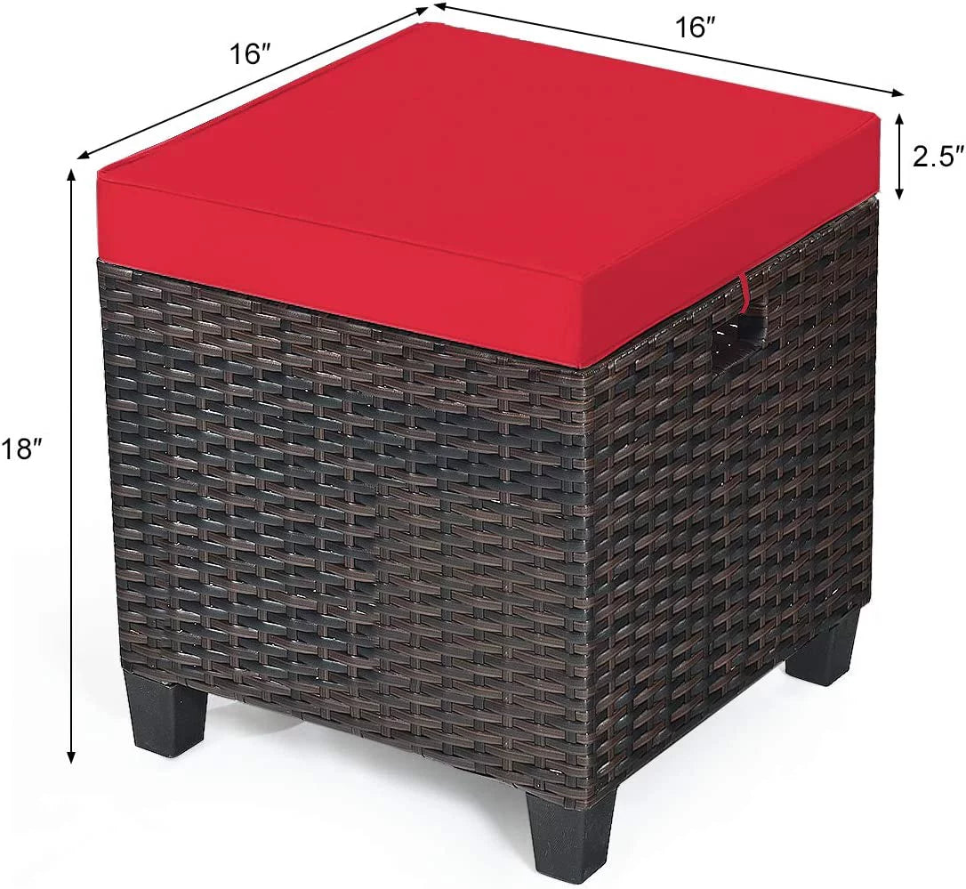 2 Pieces All Weather Rattan Wicker Outdoor Ottoman with Removable Cushions H8839