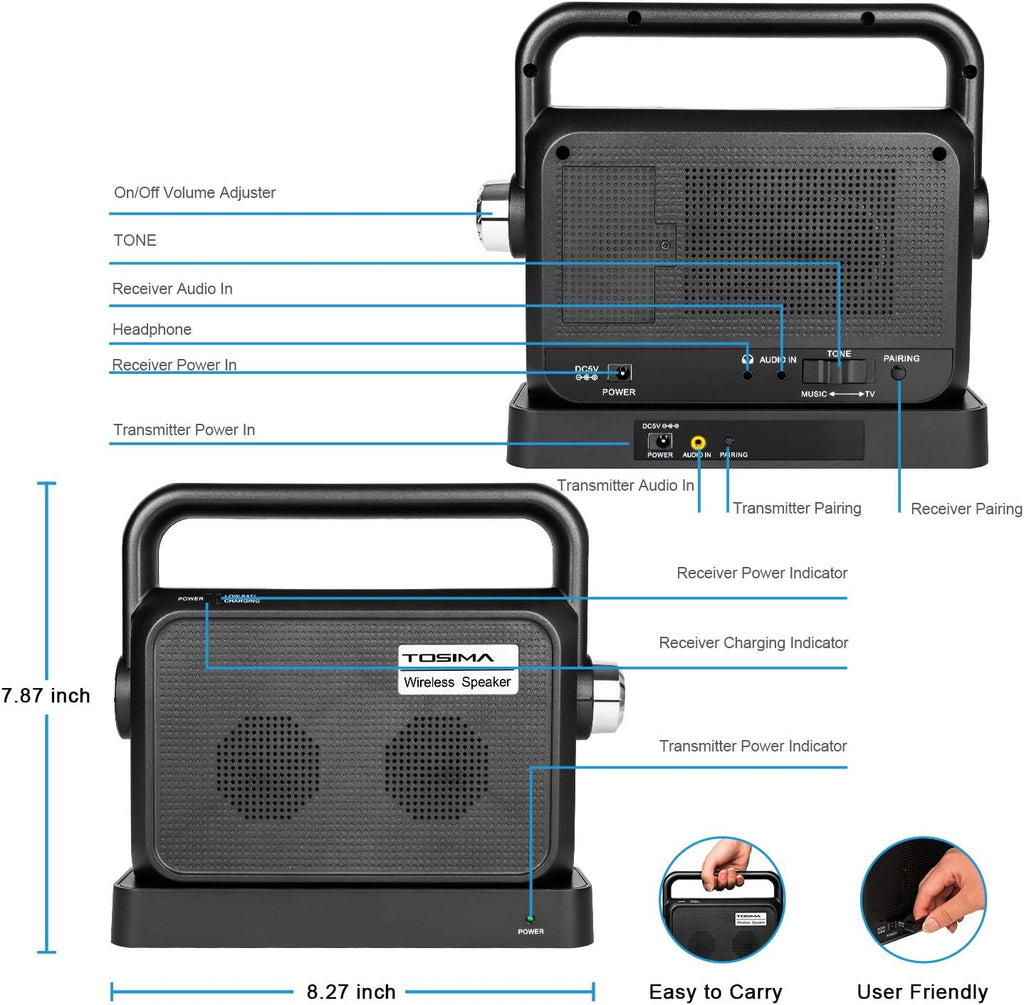 Wireless TV Speakers with Headset Jack N354