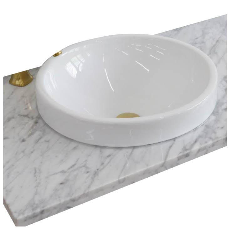 White Carrara Top Single Round Left Sink X581756
