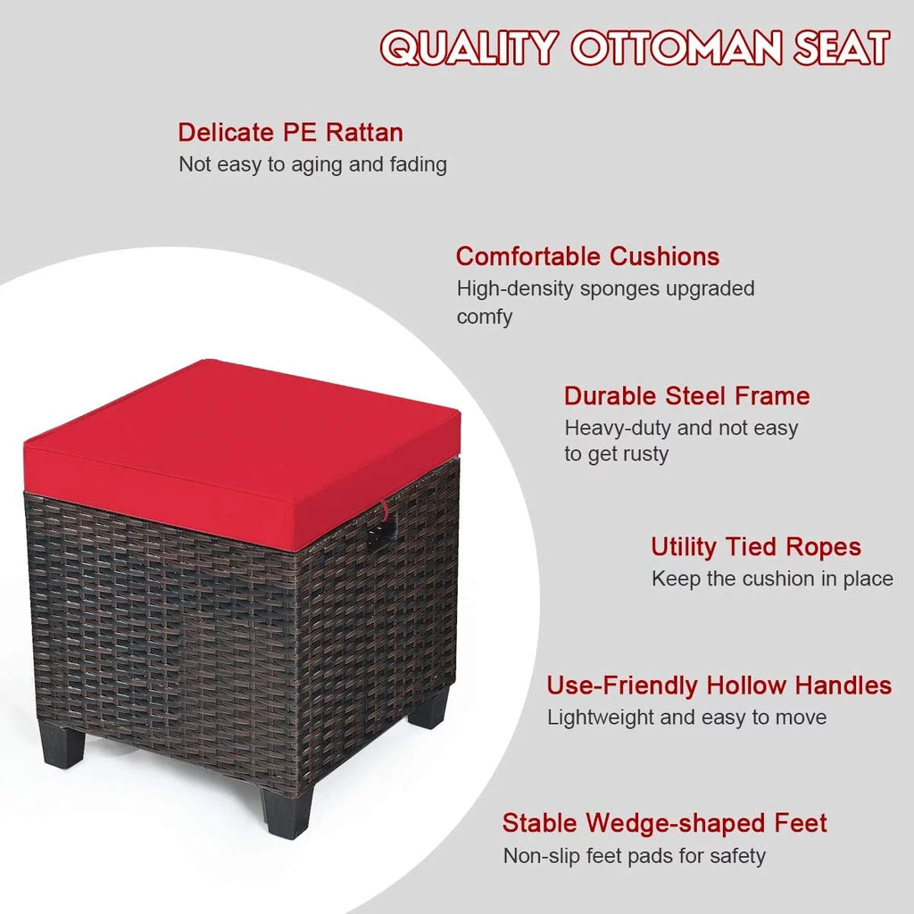 2 Pieces All Weather Rattan Wicker Outdoor Ottoman with Removable Cushions H8839