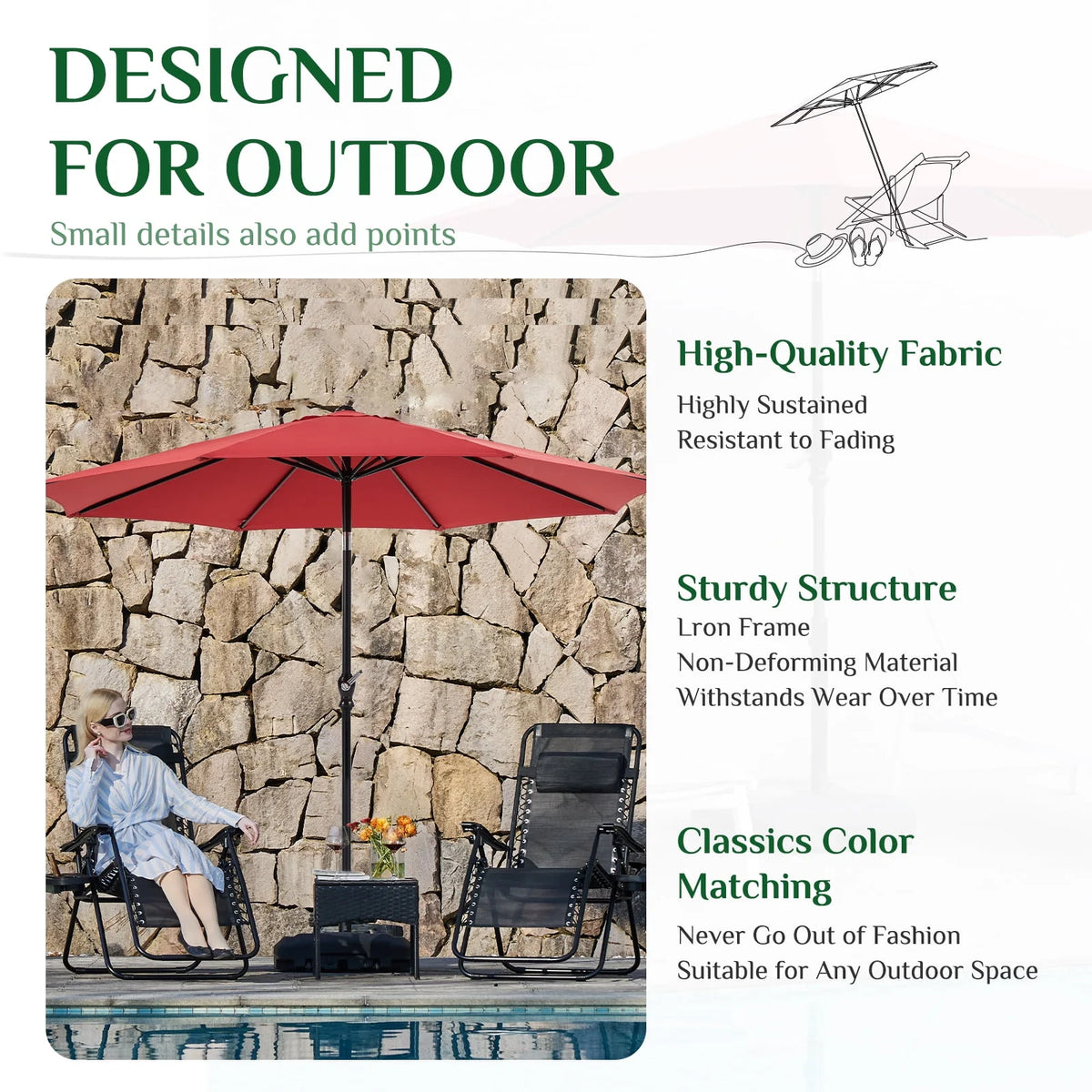 9-Ft Outdoor Patio Umbrella with Push Button Tilt and Crank W684
