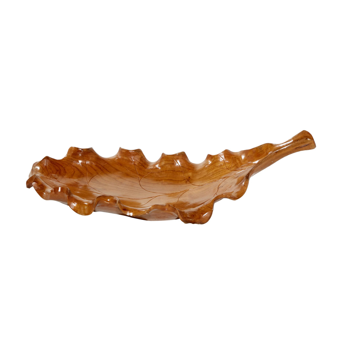 Brown Teak Wood Handmade Live Edge Leaf Tray N22506