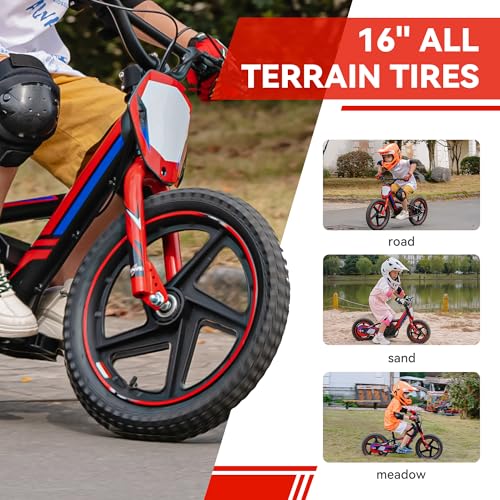 Lightweight 170W Electric Dirt Bike for Kids, Adjustable Seat, 12Inch Off Road Tires, Red P1328