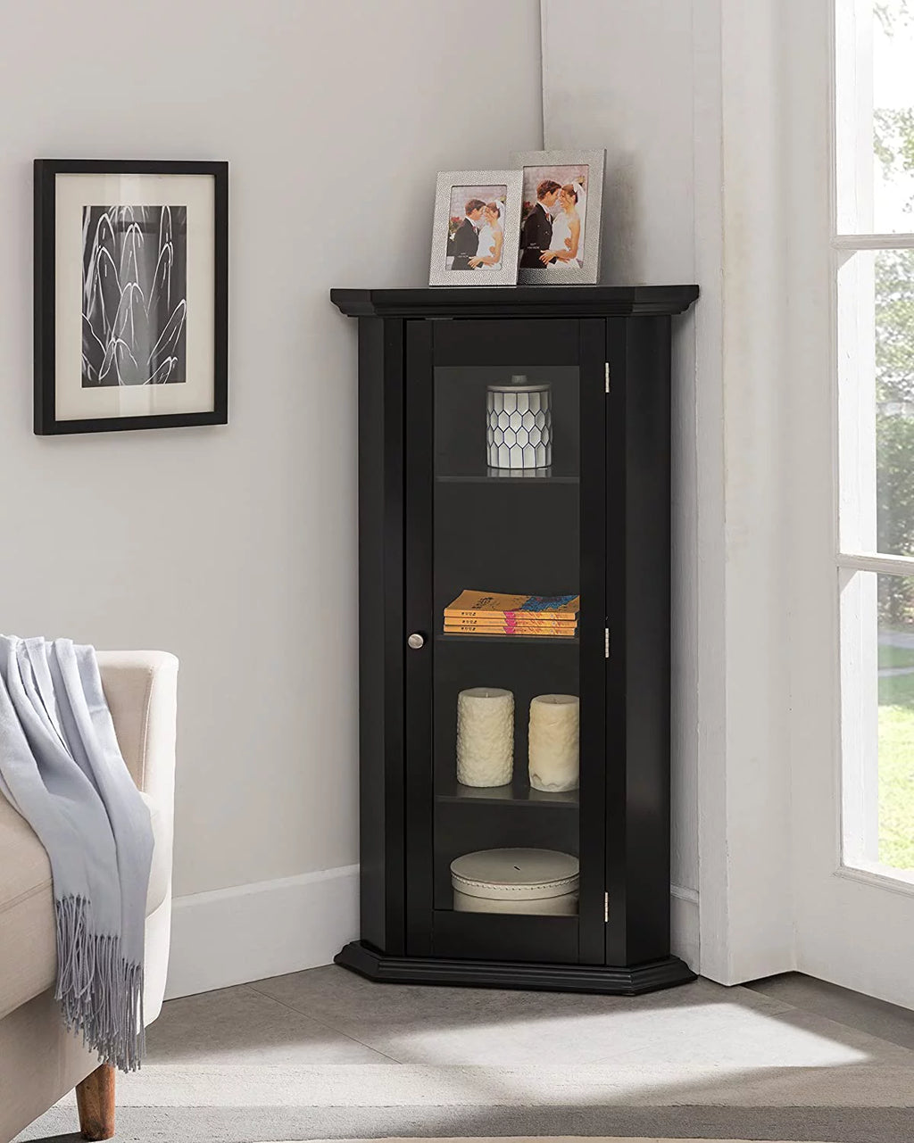 Black Corner Accent Display Wood Curio Cabinet N670