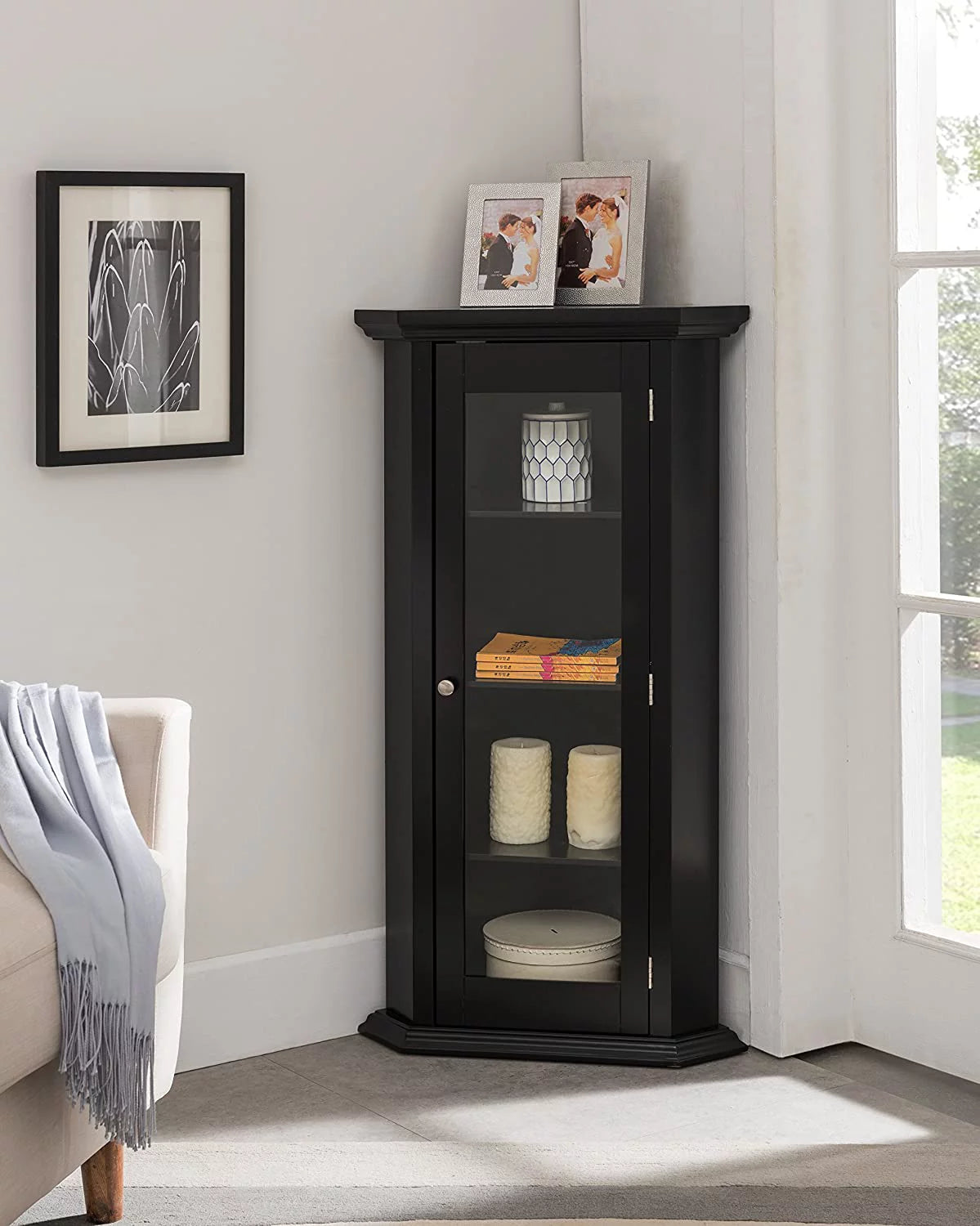 Black Corner Accent Display Wood Curio Cabinet N670