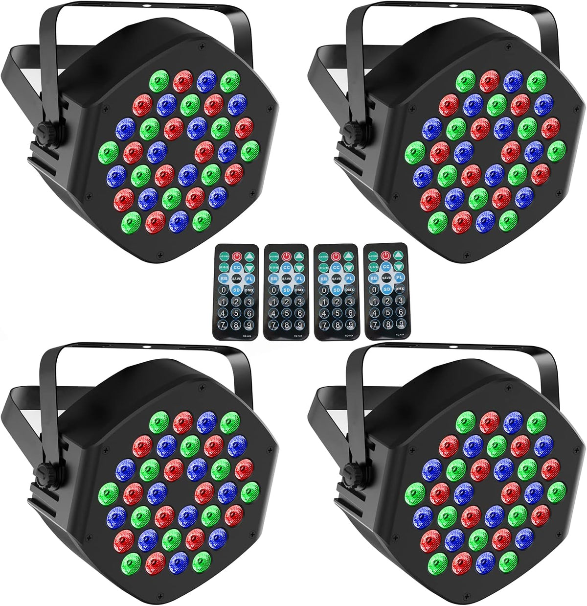 36 LED RGB Par Cans Lights 4 Pack DMX 7 Channel Sound Activated Strobe Remote Uplighting G416