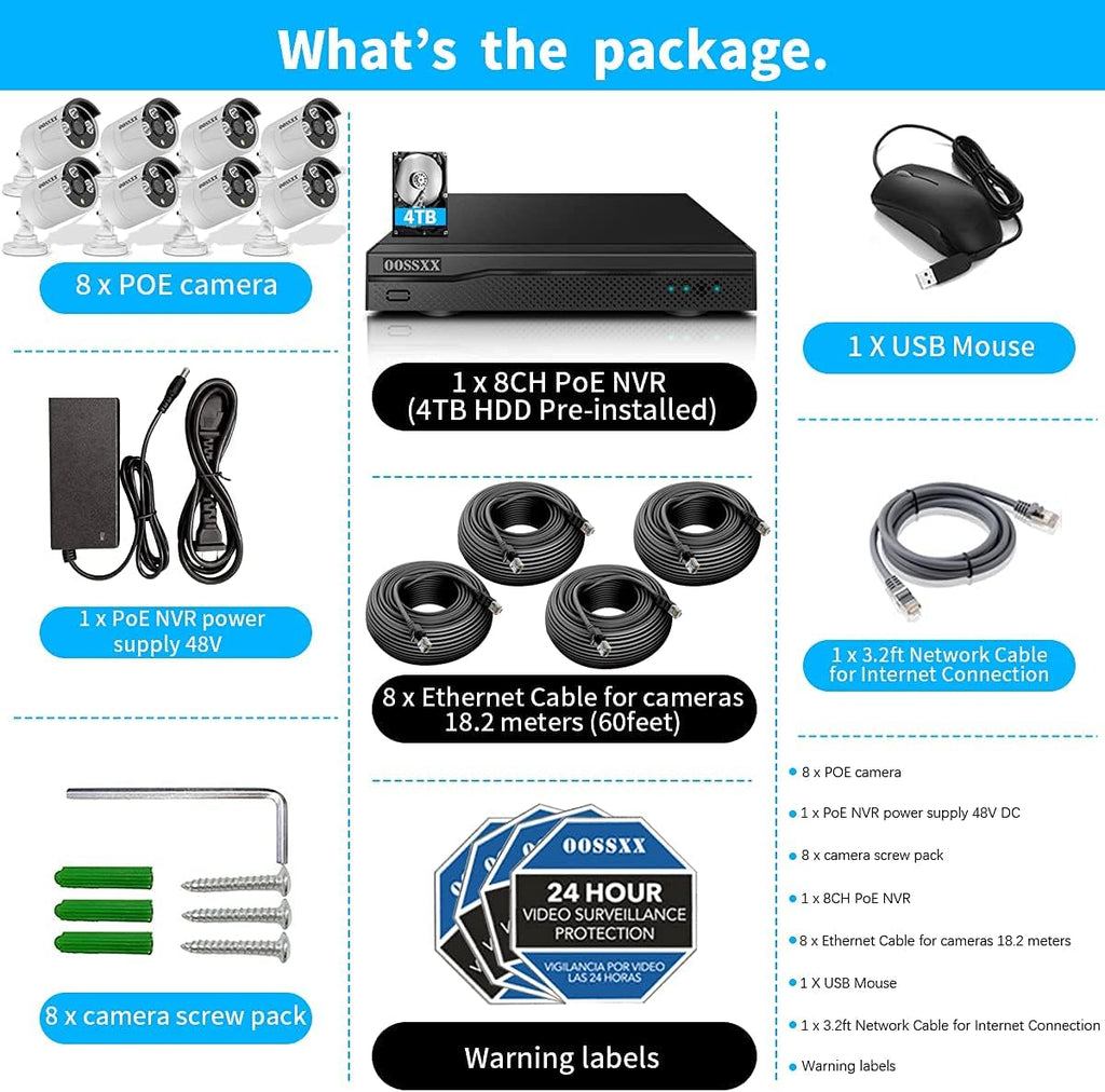 8CH 5MP POE Security Camera System with 4TB Hard Drive X811