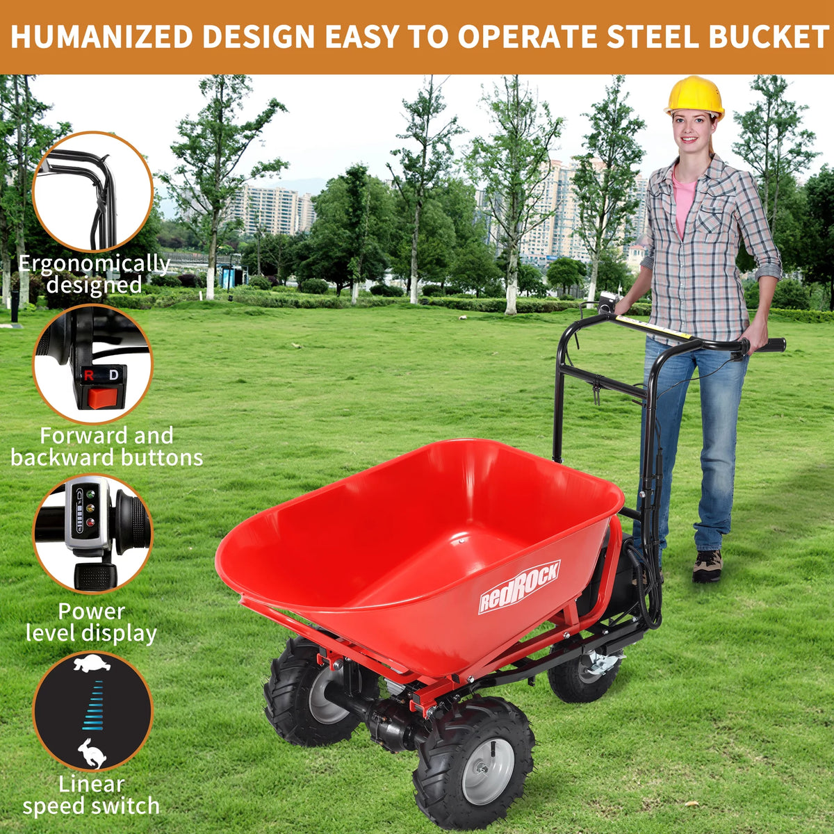 Electric Wheelbarrow Utility Cart 48V28Ah 500W 500lbs Capacity Steel W122
