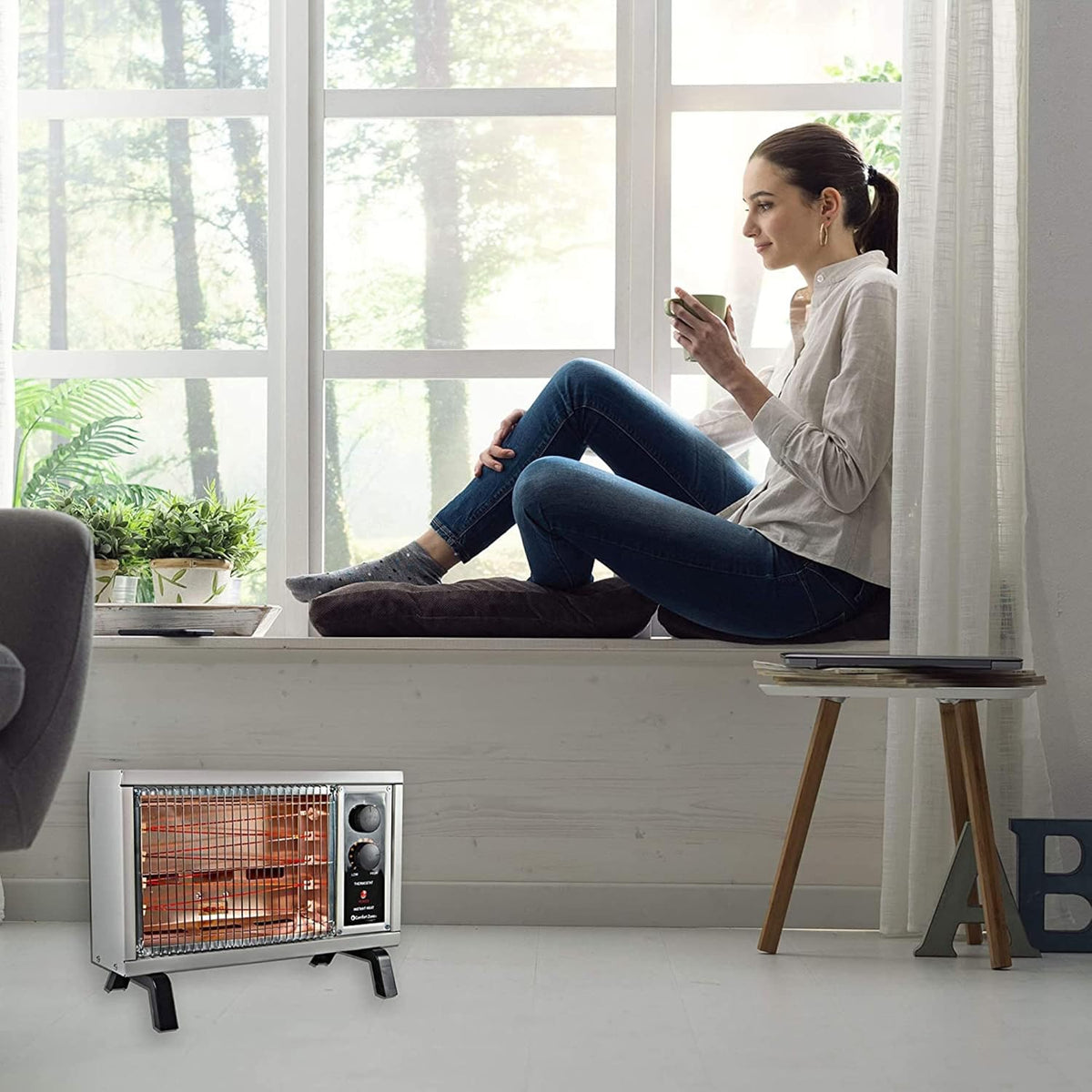 1500 Watt Portable Electric Radiant Space Heater, White, Pack of 2 F919