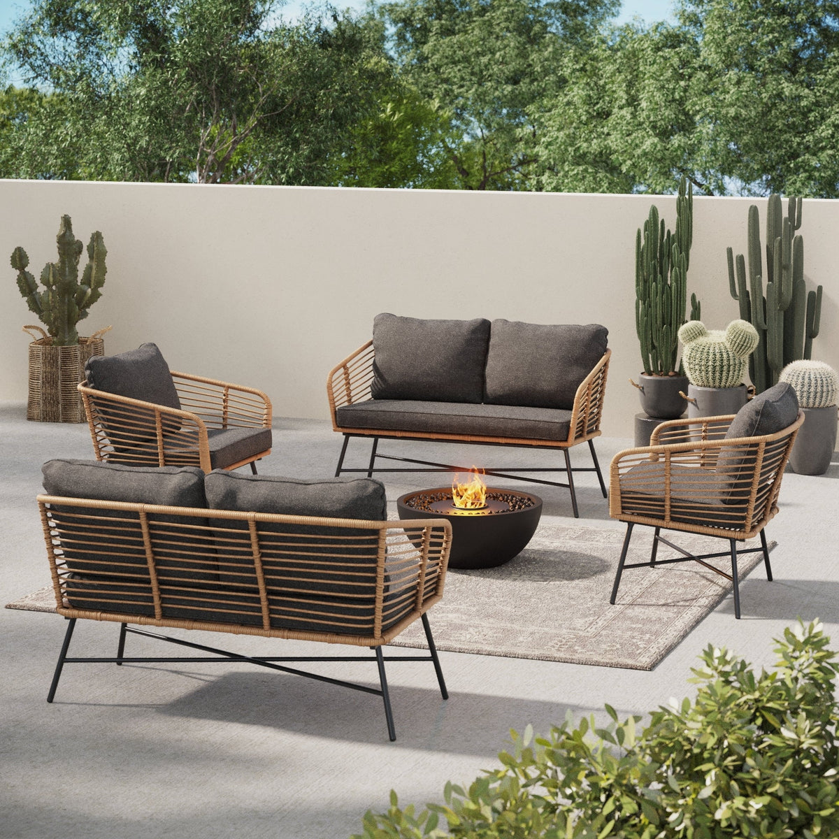 4-Piece Wicker Rattan Patio Conversation Set with Cushions I57791