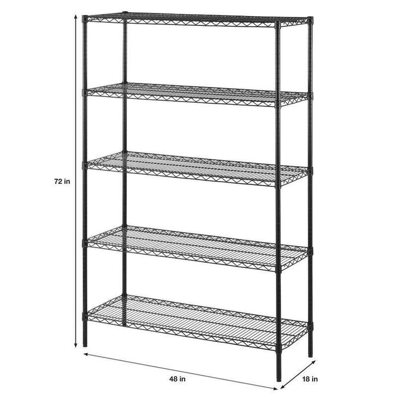 Black 5-Tier Heavy Duty Steel Wire Shelving Unit F471