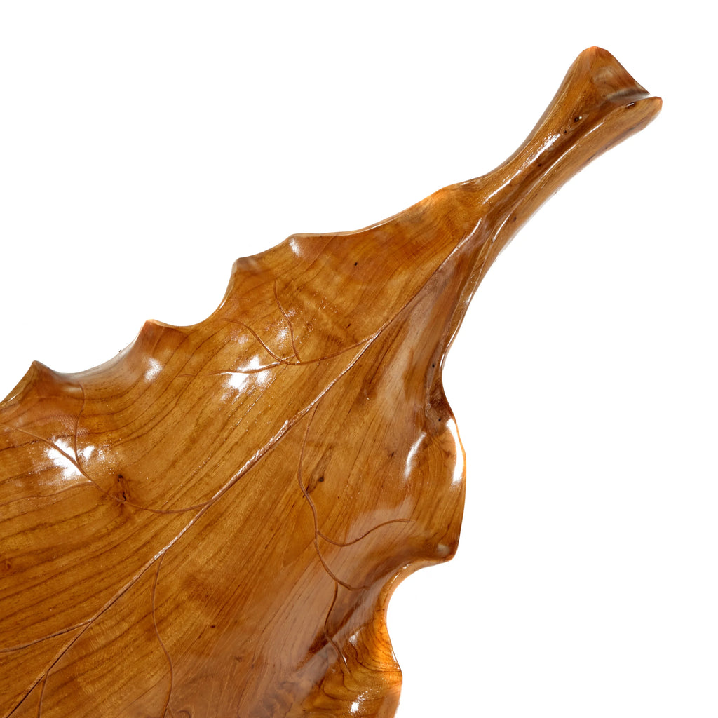 Brown Teak Wood Handmade Live Edge Leaf Tray N22506