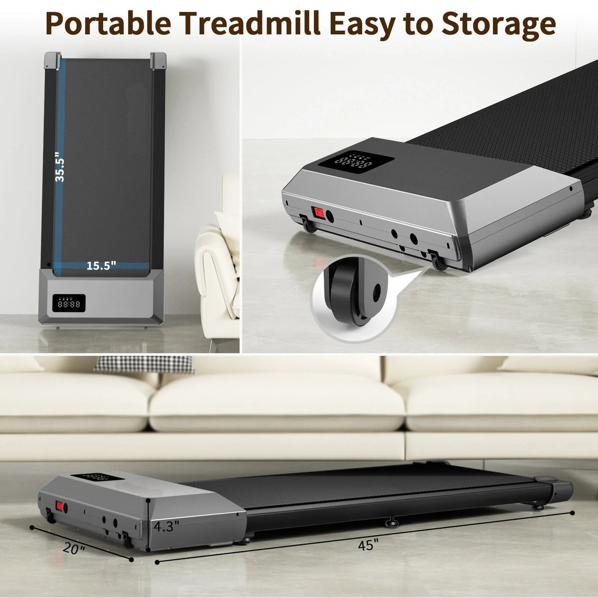 2 in 1 Under Desk Treadmill with Remote Control and LED Display U488277